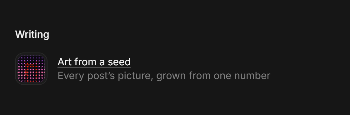 The Writing list on the home page, with this post's tile